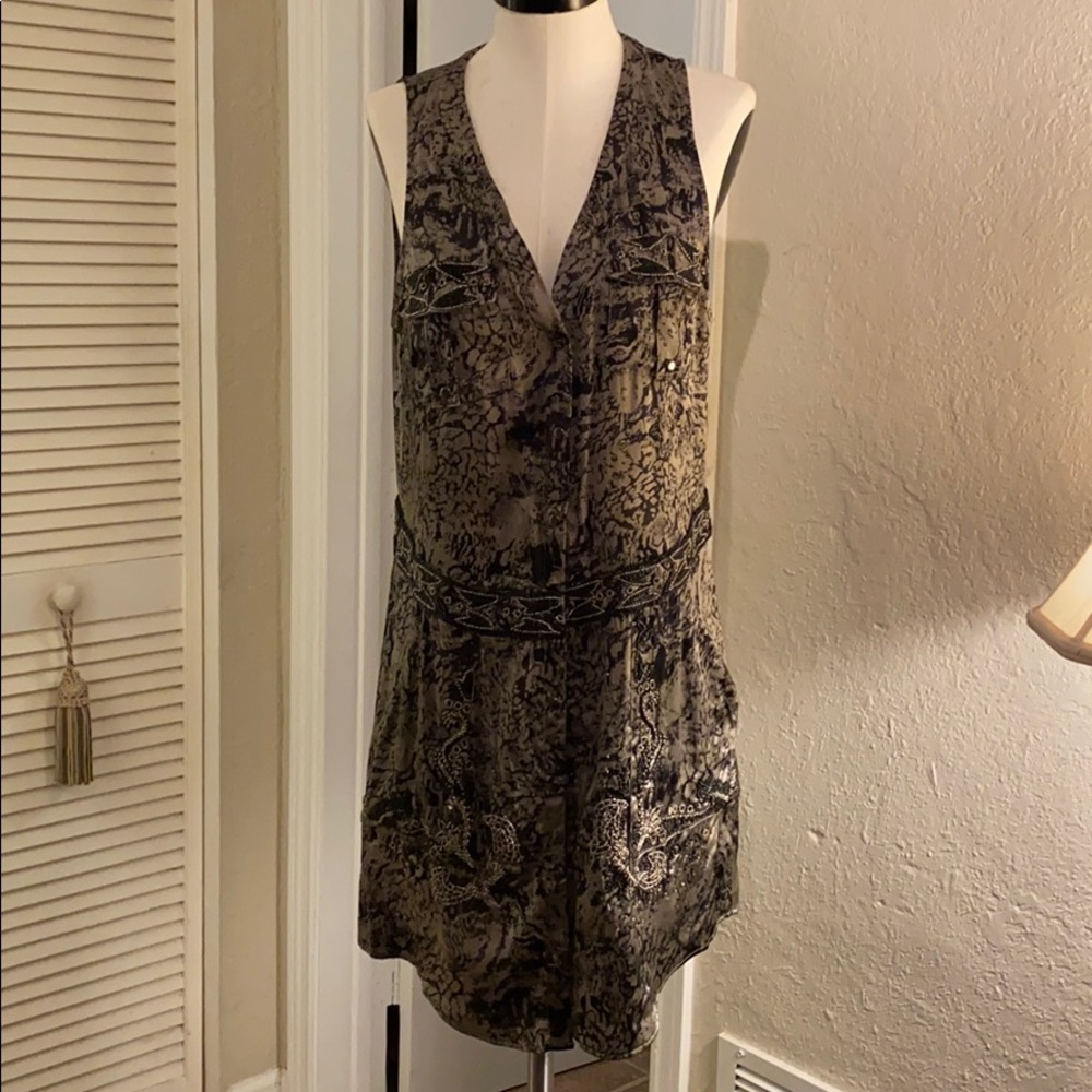 Haute Hippie Silk Dress Black Green 8 Medium Beads